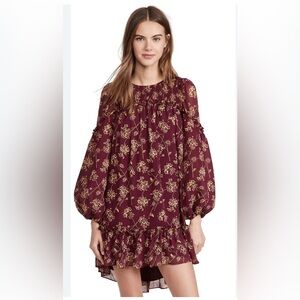 NWOT Cinq à Sept Burgundy and Yellow Smocked Dress size 2